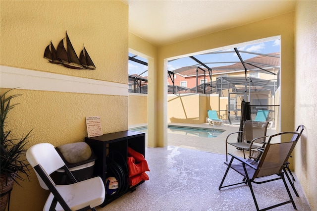 view of patio featuring a fenced in pool