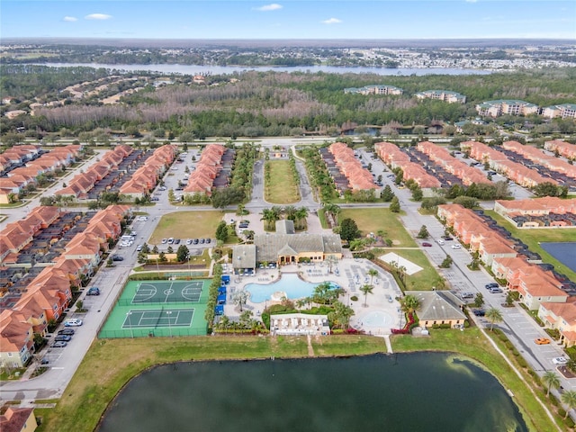 aerial view featuring a water view