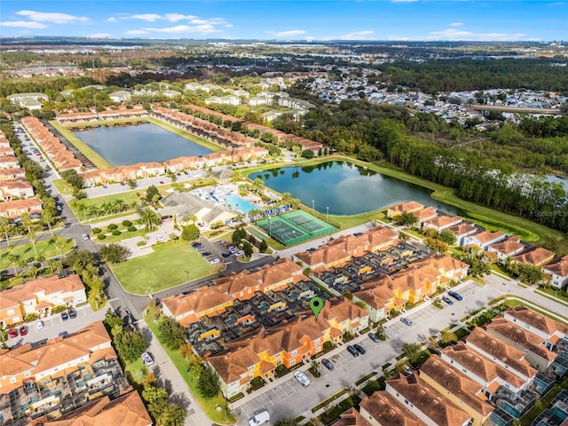 aerial view with a water view