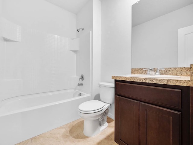 full bathroom with tile patterned flooring, vanity, toilet, and bathtub / shower combination