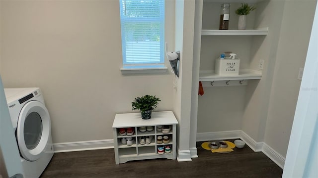 laundry room with washer / clothes dryer and dark hardwood / wood-style floors