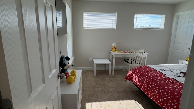 bedroom with carpet flooring and multiple windows