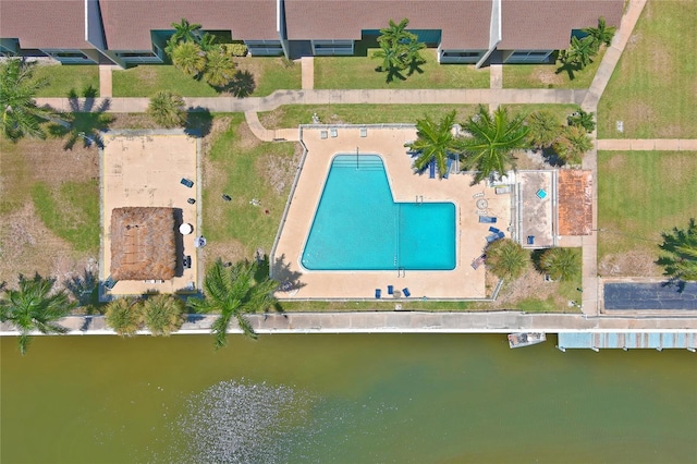 bird's eye view featuring a water view