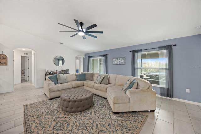 living room with ceiling fan