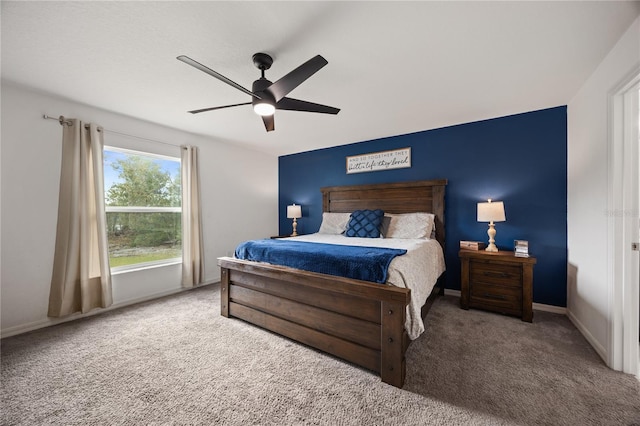 bedroom with carpet flooring and ceiling fan