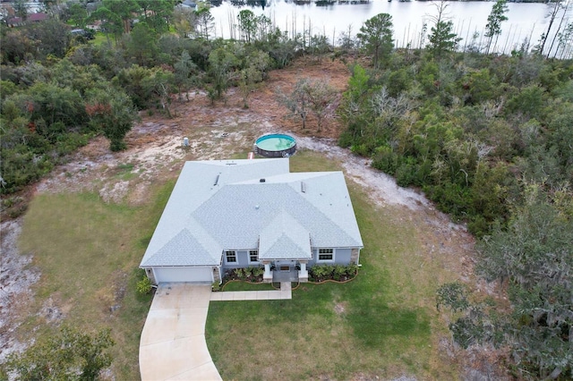 aerial view with a water view