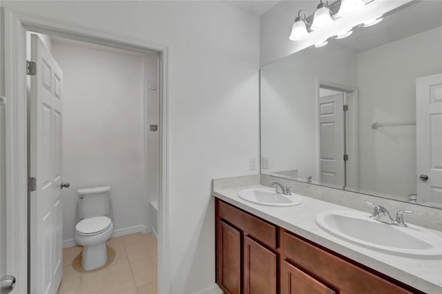 bathroom with tile patterned flooring, vanity, and toilet