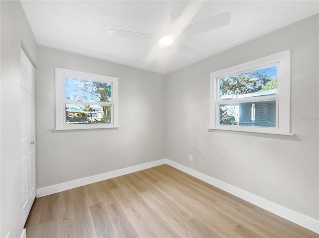 empty room featuring light hardwood / wood-style floors and ceiling fan