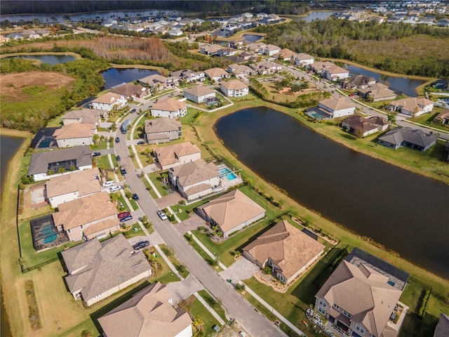 aerial view with a water view