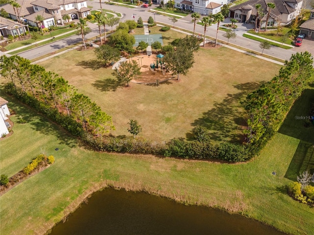 bird's eye view featuring a water view