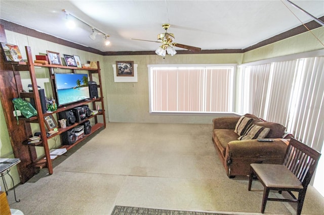 interior space featuring ceiling fan