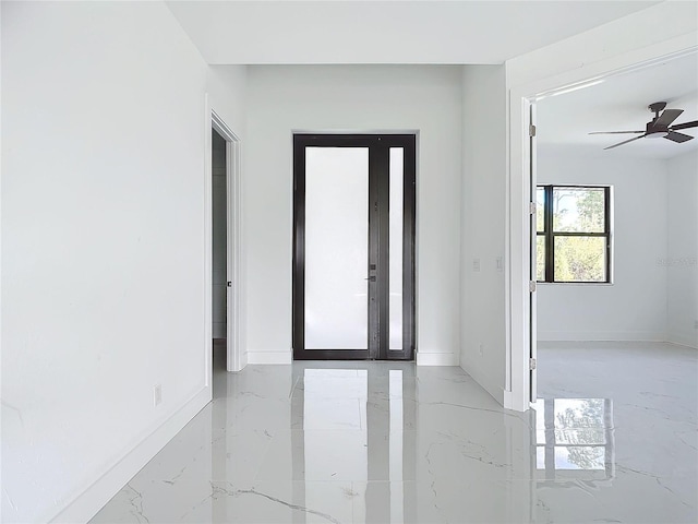 foyer with ceiling fan