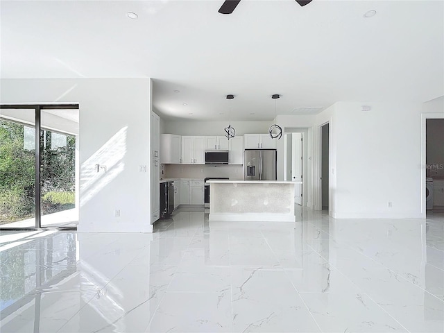 16760 Acapulco Rd, Punta Gorda, FL 33955 - unfurnished living room with light marble finish flooring and ceiling fan