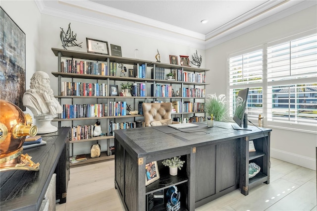 home office featuring ornamental molding