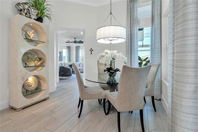 dining area featuring crown molding