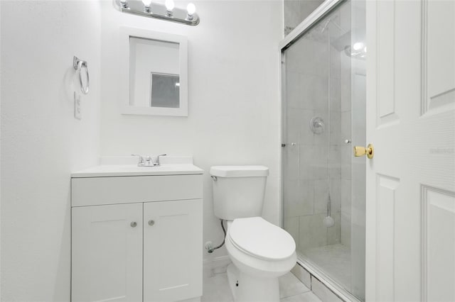 2341 Hadley St, Deltona, FL 32738 - full bathroom with a shower stall, vanity, toilet, and baseboards