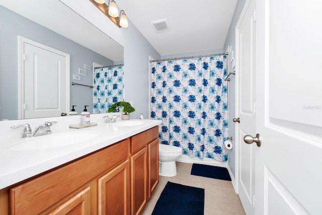 bathroom featuring tile patterned flooring, vanity, and toilet