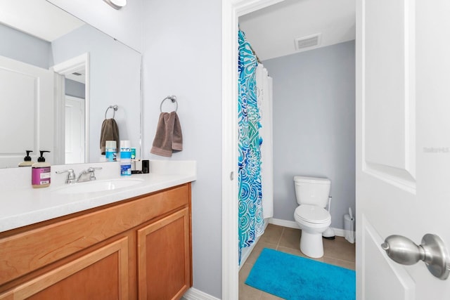 bathroom featuring tile patterned flooring, vanity, and toilet