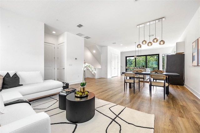 living room with light wood-type flooring