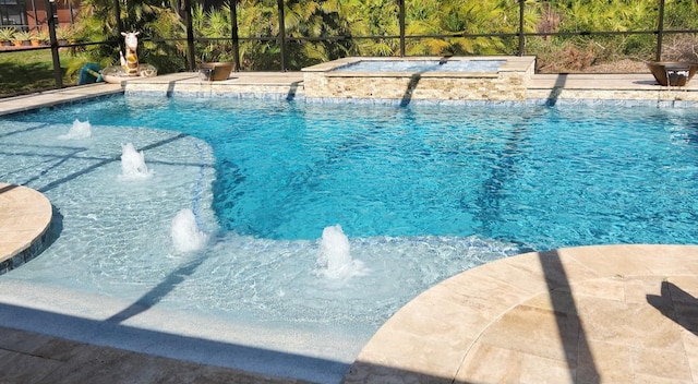 view of swimming pool featuring pool water feature