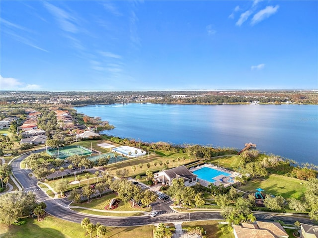 aerial view with a water view