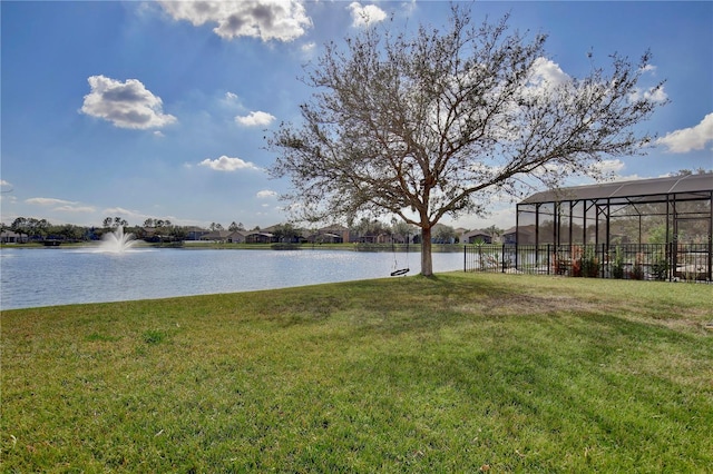 view of yard with a water view