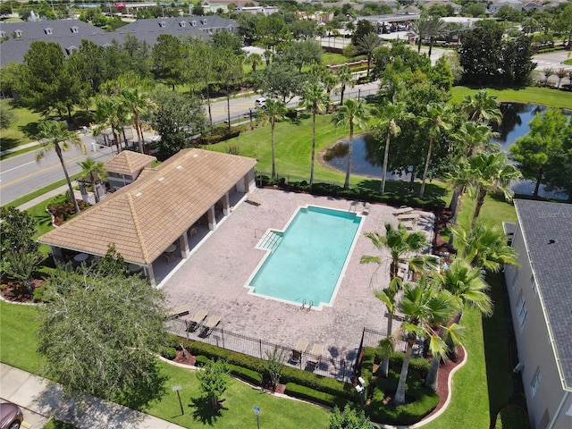 aerial view with a water view