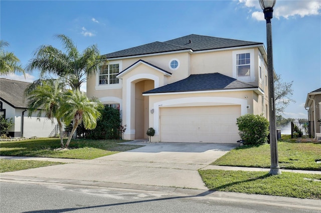 view of front facade featuring a garage and a front yard