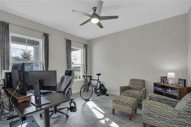 home office with ceiling fan