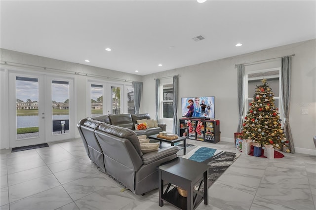 living room with french doors