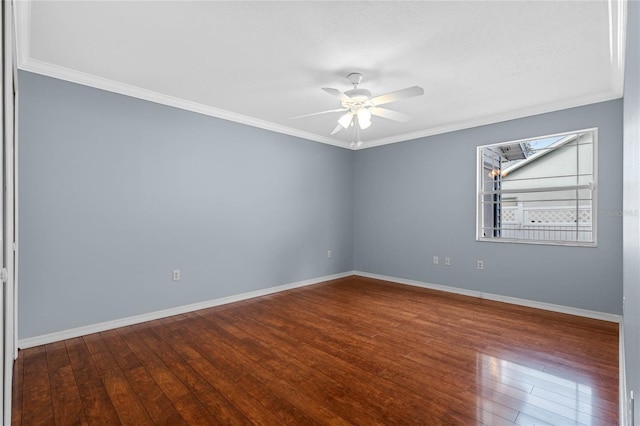 unfurnished room featuring ceiling fan, crown molding, and hardwood / wood-style flooring