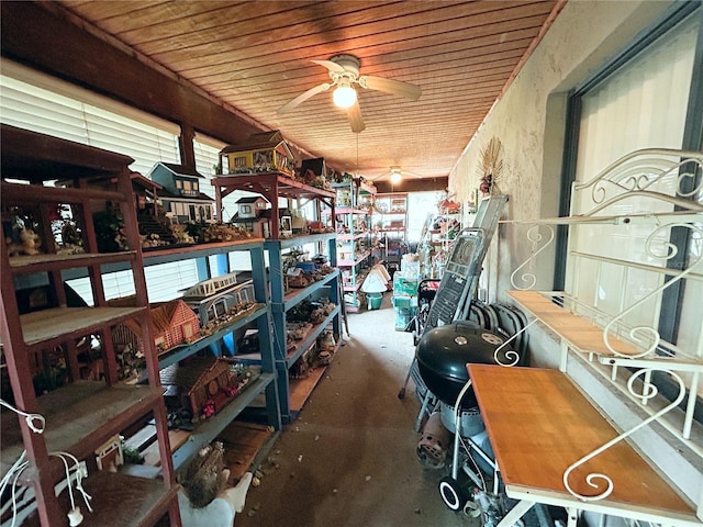 storage room with ceiling fan