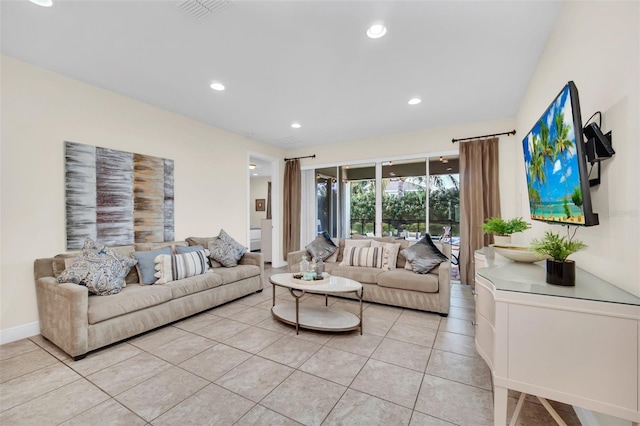 view of tiled living room