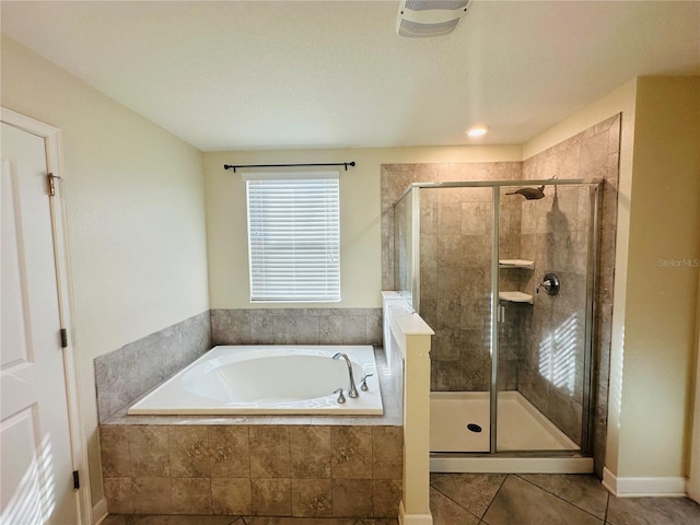 bathroom with plus walk in shower and tile patterned floors