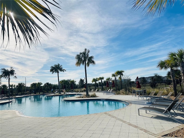 view of swimming pool with a patio