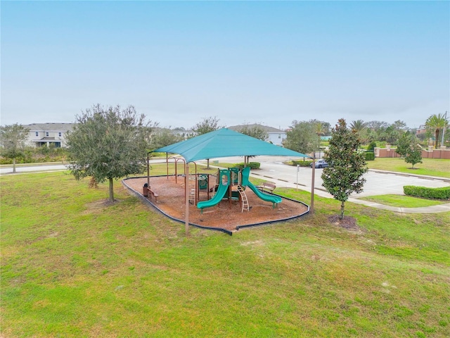 view of jungle gym with a yard