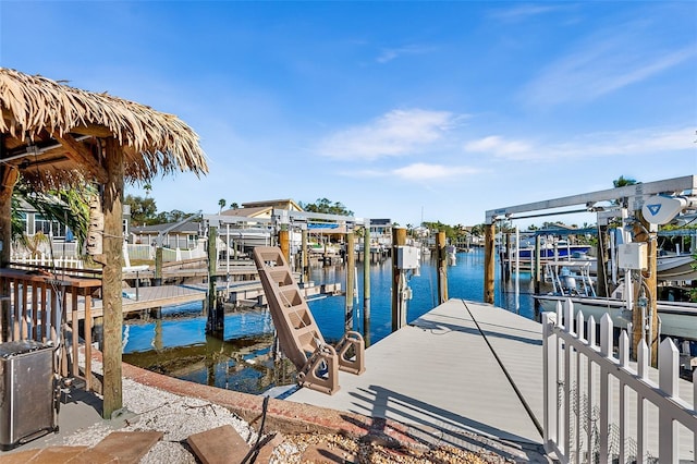 dock area featuring a water view