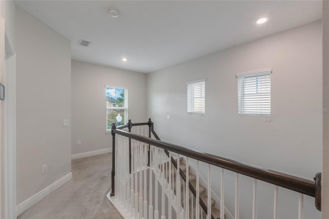 hallway with light carpet