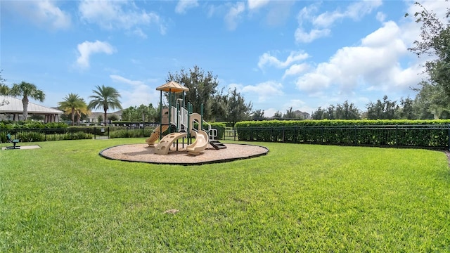 view of play area featuring a yard