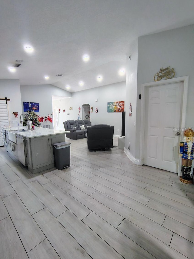 living room featuring sink