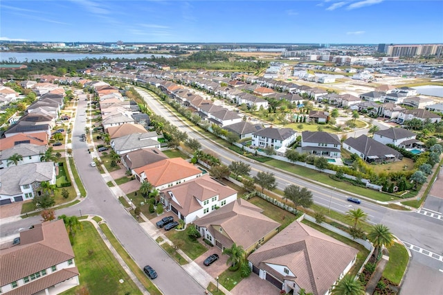 aerial view featuring a water view