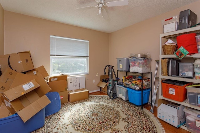 storage room with ceiling fan