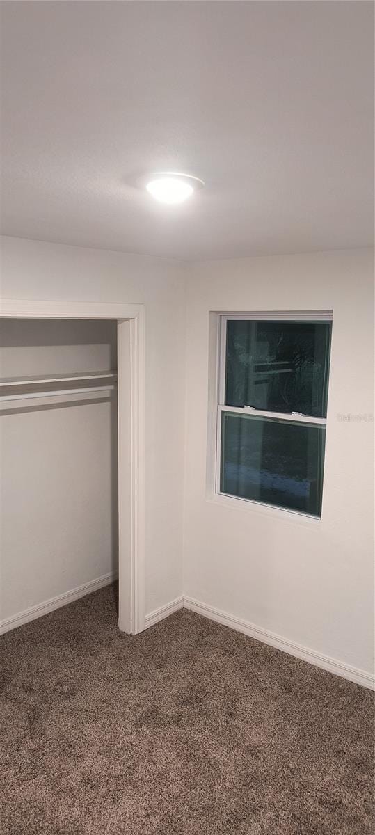 unfurnished bedroom featuring carpet flooring and a closet