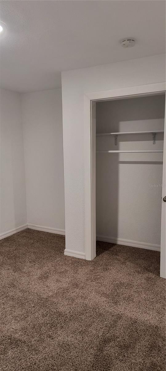 unfurnished bedroom featuring carpet and a closet