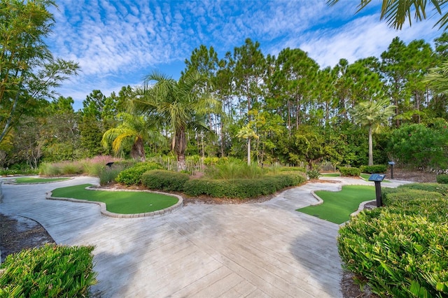 view of property's community featuring a lawn