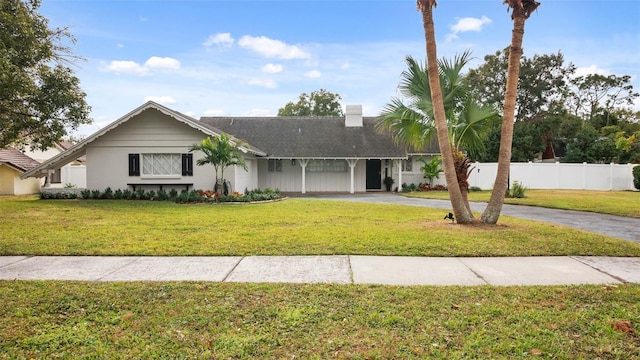 single story home featuring a carport and a front yard