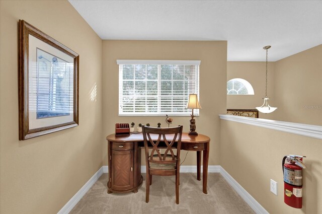 office with light colored carpet