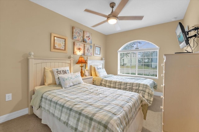 bedroom featuring carpet floors and ceiling fan