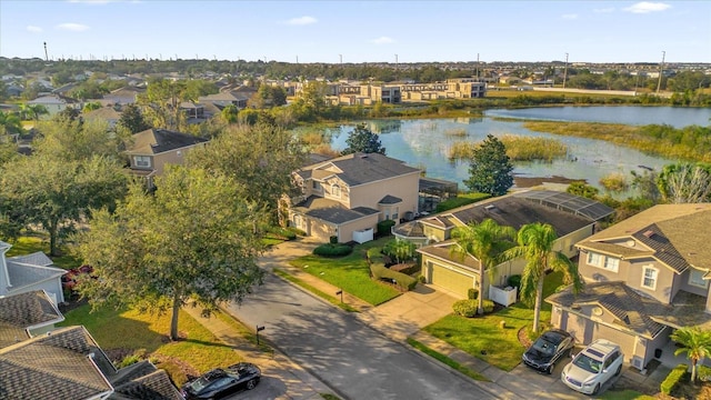 aerial view featuring a water view