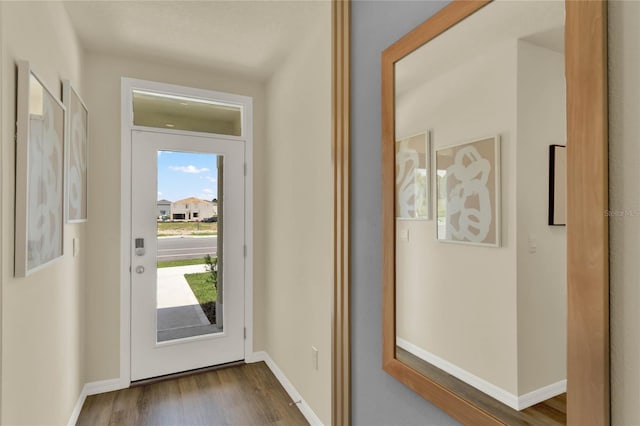 doorway with dark hardwood / wood-style floors